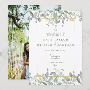 Convite Casamento de Foto Floral Aquarela Verde