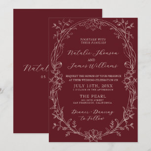 Convite Casamento de Foto Floral Burgundy Clássico Dinheir