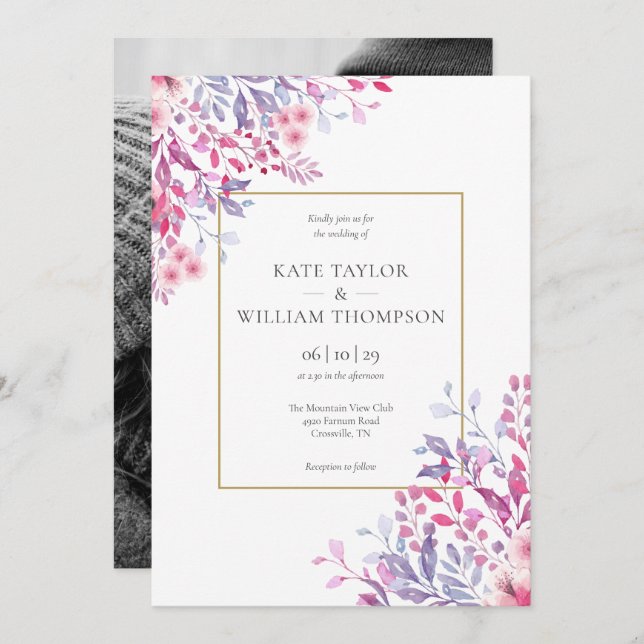 Convite Casamento de Foto Floral de Country Wildflower (Frente/Verso)