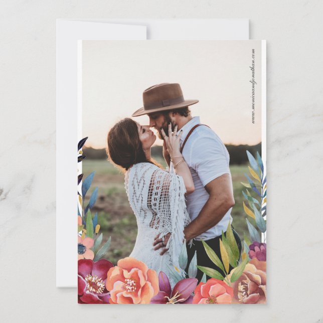 Convite Casamento de Foto Floral de Elegante Burgundy & Pl (Verso)