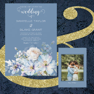 Convite Casamento De Foto Floral De Fé Azul De Fôrma Molha