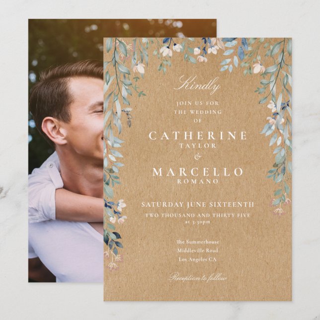 Convite Casamento de Foto Floral de Flores Silvestres Rust (Frente/Verso)