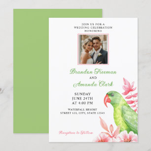 Convite Casamento de Foto Floral de Papagaio Verde Waterco