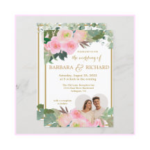 Casamento de Foto Floral Dourada Romântica QR Blus