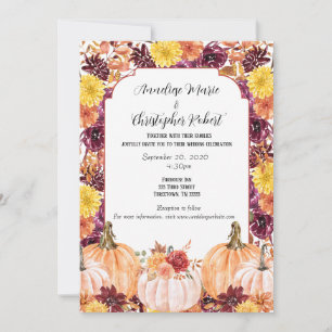 Convite Casamento de Foto Floral em Aquarela de Outono Rús