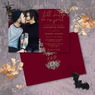 Convite Casamento De Foto Floral Gótico Burgundy E Dourado