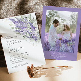 Convite Casamento de Foto Floral Lavanda & Verde Salvia