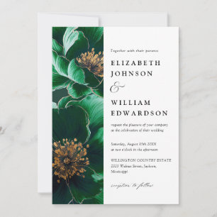 Convite Casamento de Foto Floral Moderna Verde Esmeralda e