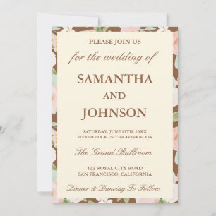 Convite Casamento de Foto Floral Monograma de Marfim Marro