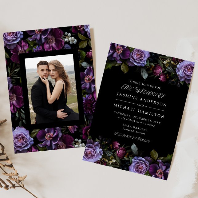 Convite Casamento de Foto Floral Moody Gothic (Criador carregado)