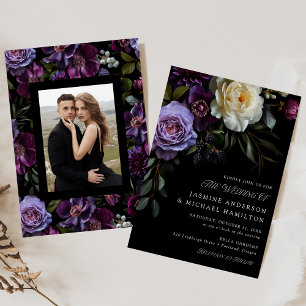 Convite Casamento de Foto Floral Moody Gothic