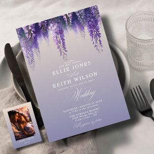 Convite Casamento de Foto Floral Purple Gradiente Whimsica