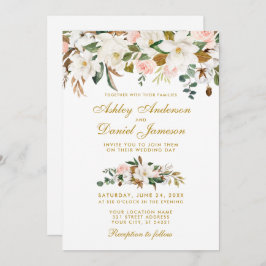Convite Casamento de Foto Floral Rosa da Watercolor Magnol