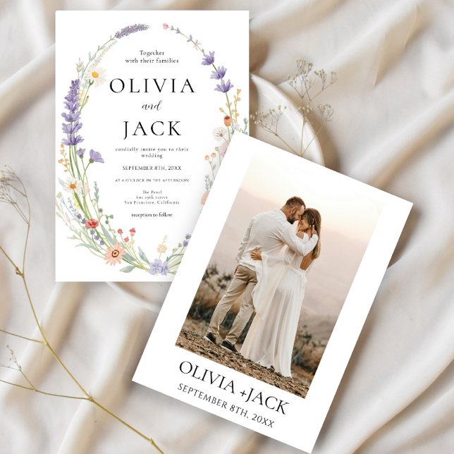 Convite Casamento de Foto Floral Rustic Boho Wildflower (Criador carregado)