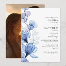 Casamento de Foto Floral Transparente Dusty Blue