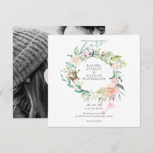 Convite Casamento de Foto Floral Verde Água Elegante