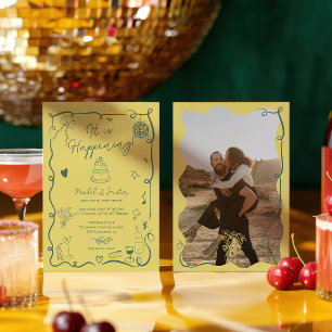 Convite Casamento de foto ilustrada com desenho manual de 