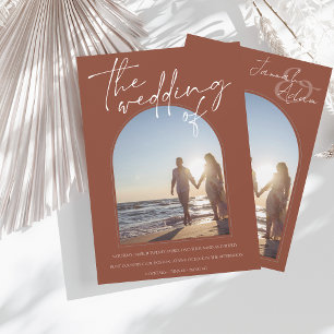 Convite Casamento de Foto Inicial do Arch Terracotta Moder
