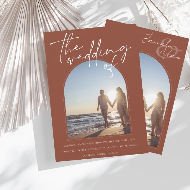 Convite Casamento de Foto Inicial do Arch Terracotta Moder (Criador carregado)