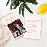 Convite Casamento de Foto Laranja Mínimo Cor-de-rosa e Bri<br><div class="desc">Projetado para coordenar com a Coleção de Convite para Casamento "Brilhante". Para alterar os detalhes, clique em "Detalhes". Para mover o texto ou alterar o tamanho, a fonte ou a cor, clique em "Editar usando a Ferramenta de Design". Visualize o link de coleção nesta página para ver todos os itens...</div>