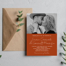 Convite Casamento de Foto Laranja Moderno de Rust Moderno 