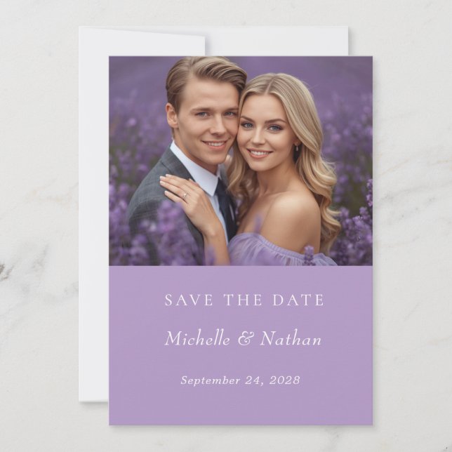 Convite Casamento de Foto Lavanda com Monograma para Salva (Frente)