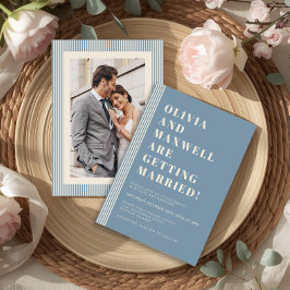 Convite Casamento de Foto Listrada Azul Clássico Moderno