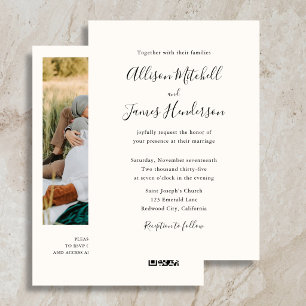 Convite Casamento de Foto Marfim com Roteiro Minimalista