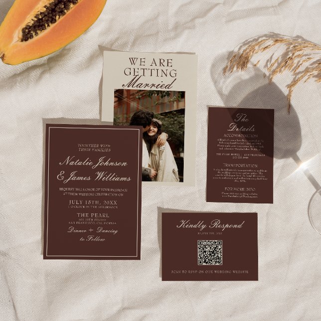 Convite Casamento de Foto Marrom Chocolate Clássico com Di (Criador carregado)