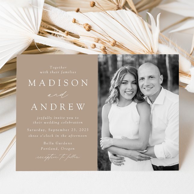 Convite Casamento de Foto Marrom Moderno e Elegante (Criador carregado)