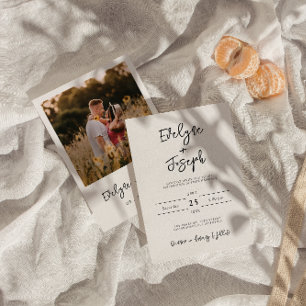 Convite Casamento de Foto Minimalista Moderno Preto e Bran