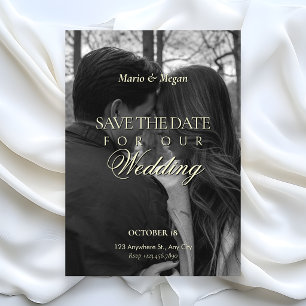 Convite Casamento de foto minimalista monocromático preto 
