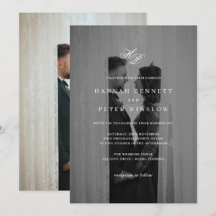 Convite Casamento de Foto Mínimo de Iniciais de Monograma 