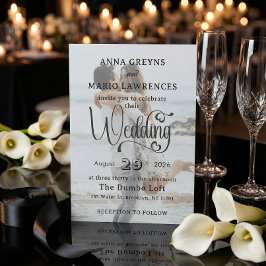 Convite Casamento de Foto Moderna 2 Sobreposição de Vellum