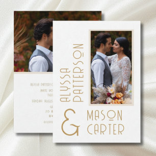 Convite Casamento de Foto Moderna Dourada Minimalista Eleg