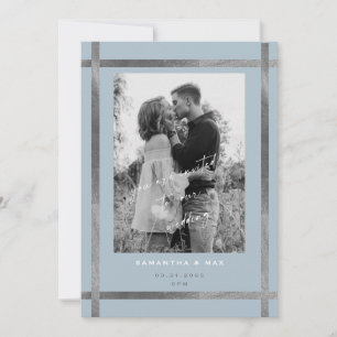 Convite Casamento de Foto Moderno em Azul Gélido e Prata 
