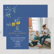 Casamento de Foto Monograma Amarelo Ousado Azul Ma