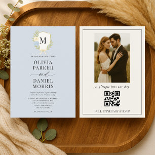 Convite Casamento de Foto Monograma com Crista de Hortênsi