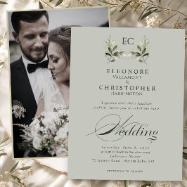 Convite Casamento de Foto Monograma de Galho de Oliveira V