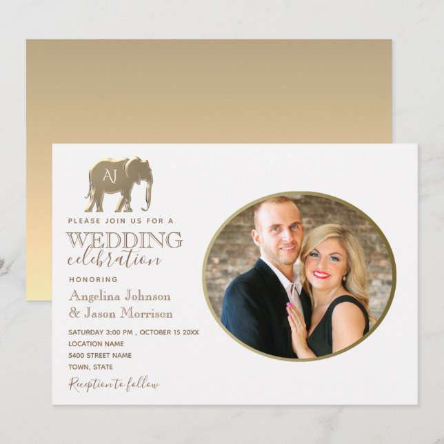 Convite Casamento de Foto Monograma Dourado (Frente/Verso)
