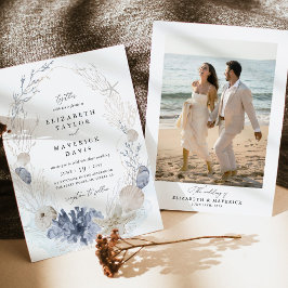 Convite Casamento de Foto na Praia Azul Costeira com Conch
