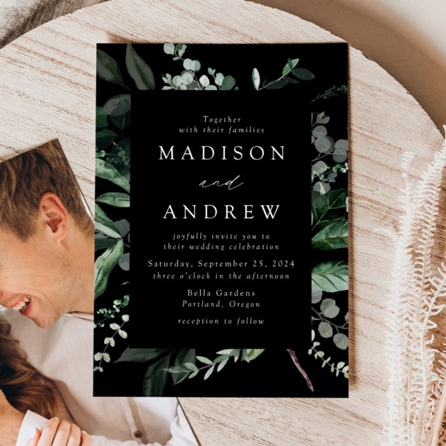 Convite Casamento de Foto Negra Abundant Greenery (Criador carregado)