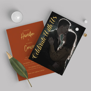 Convite Casamento de Foto Ochre Mustard do Script Elegante