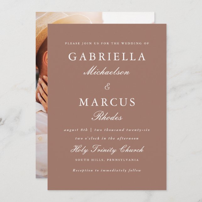 Convite Casamento de Foto por Blush do Rosa moderno (Frente/Verso)