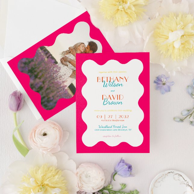 Convite Casamento de Foto por Onda Magenta Moderna Vibrant (Criador carregado)