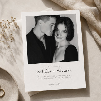Convite Casamento de Foto Preto e Branco Simples Moderno