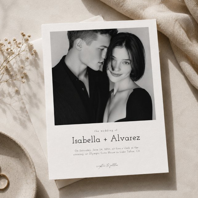 Convite Casamento de Foto Preto e Branco Simples Moderno (Criador carregado)