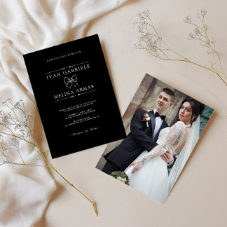 Convite Casamento de Foto Preto Minimalista Moderno e Eleg