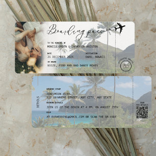 Convite Casamento de Foto QR de Embarque Tropical HAWAII