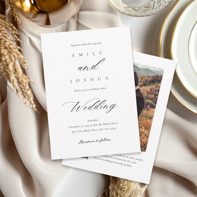 Convite Casamento de Foto QR do Script Elegante Moderno (Criador carregado)